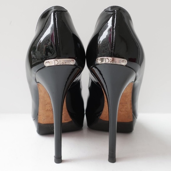 DIOR size 39 black patent peep toe PLATFORM PUMPS - Picture 6 of 12